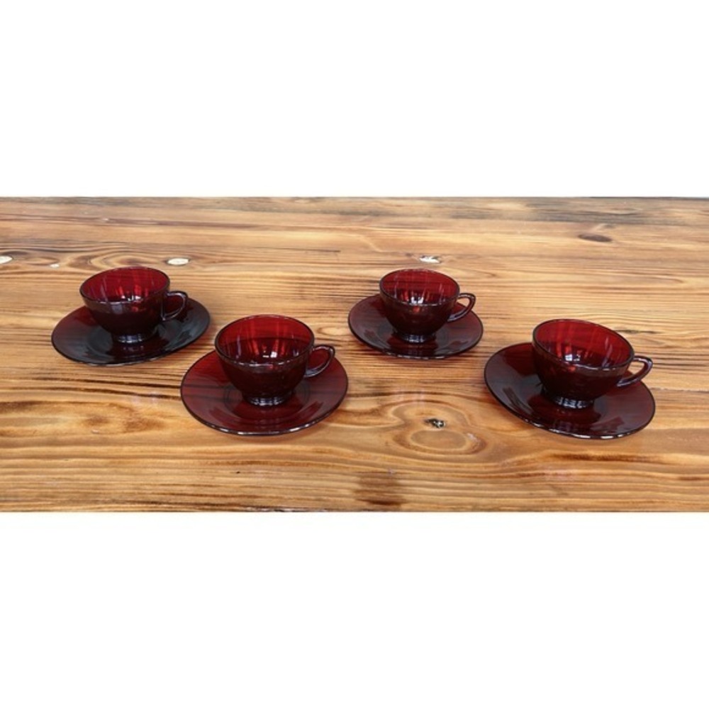 8-PC Vintage Heavy Royal Ruby Red‎ Tea Coffee Cups & Saucer Plates